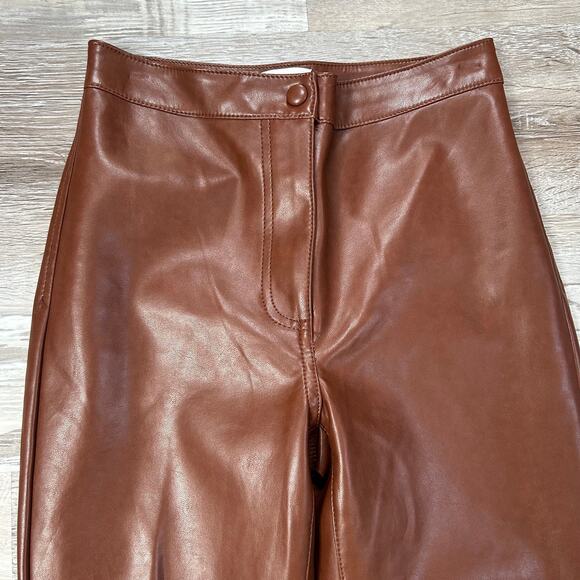 Wilfred Faux Leather Brown Flare Pants Aritzia Size 0 High Rise - Picture 2 of 8